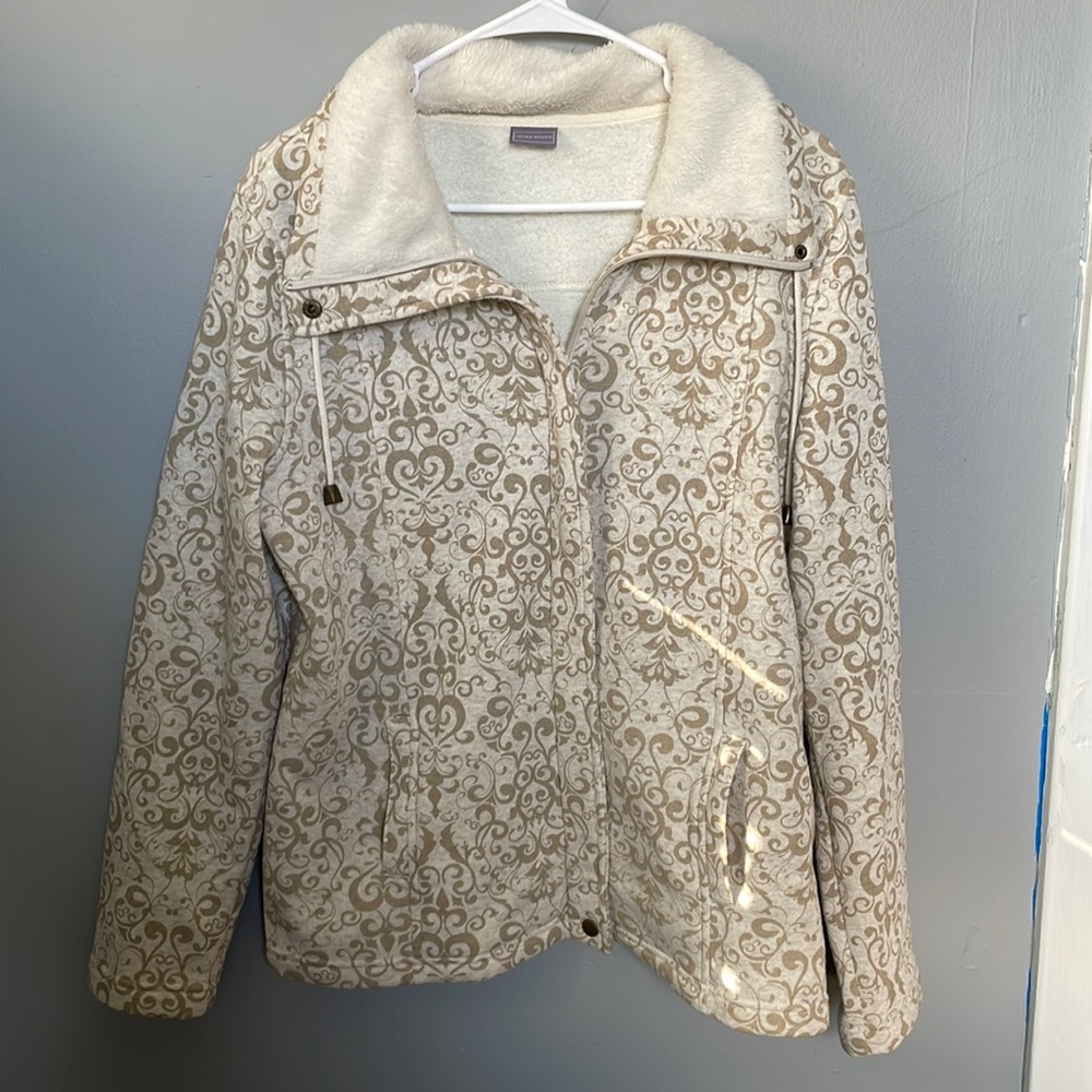 Retro Laura Scott women’s M zip up cream and tan paisley jacket grandma cottage